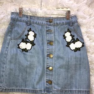 Forever 21 Denim skirt with flower patches